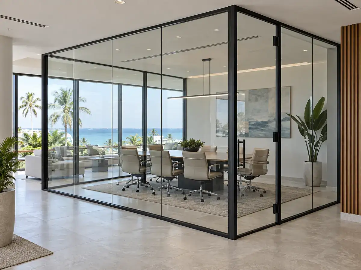 Aluminium and glass partitions in a Zanzibar office