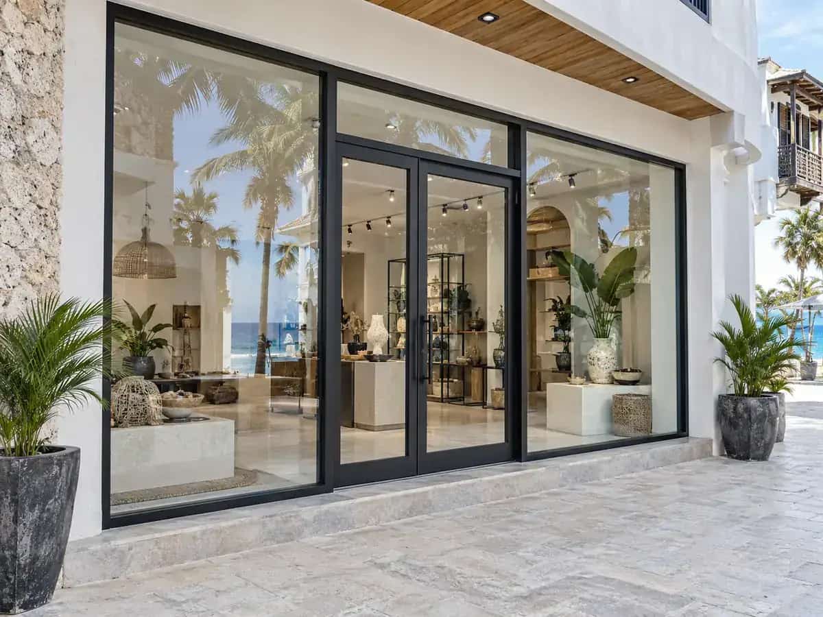 Aluminium shopfront system in a Zanzibar commercial building