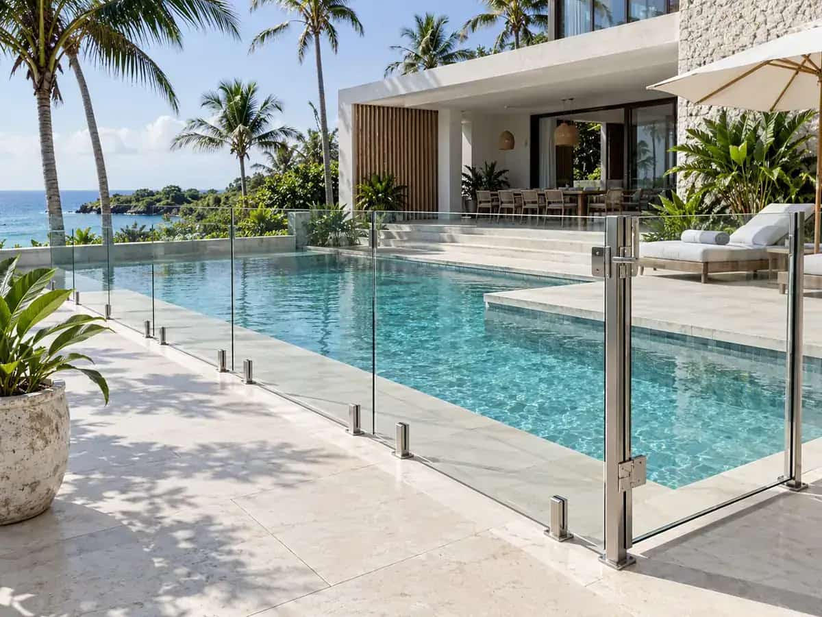 Pool area glass railing