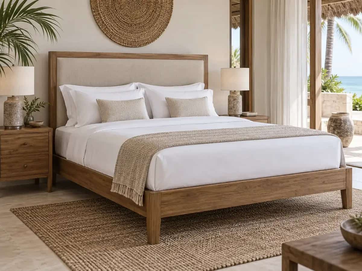 Upholstered and Wooden Bed