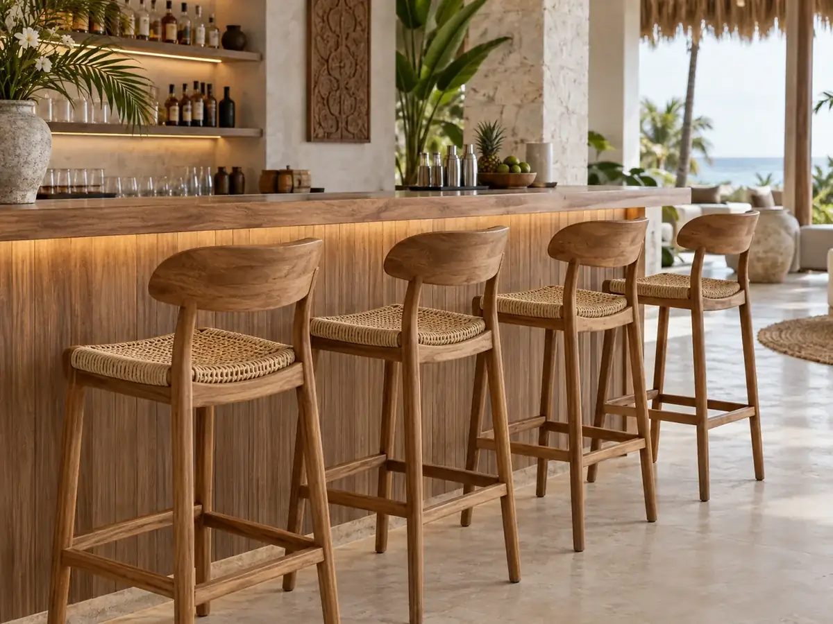 Four premium wooden bar stools