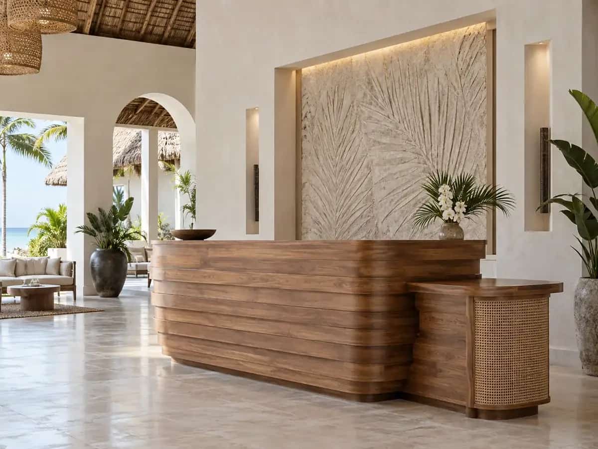 Wooden resort reception desk