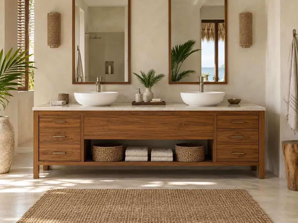 Double wooden bathroom vanity