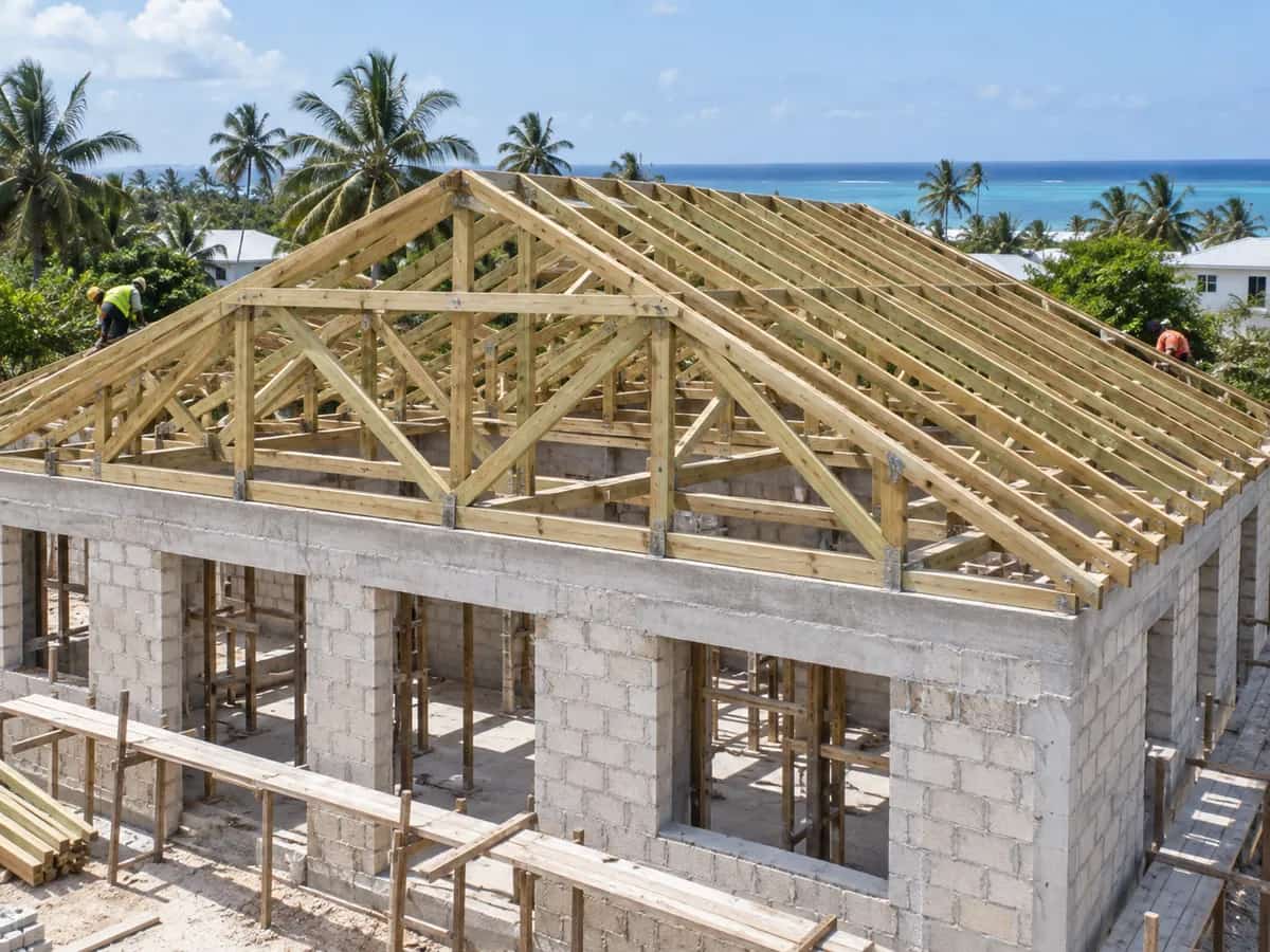 Timber roof truss installation
