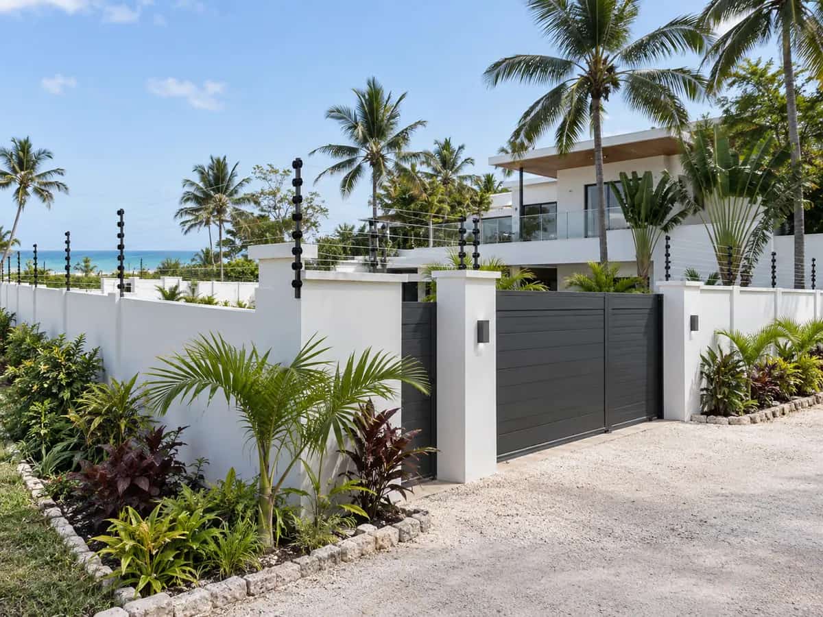 Completed electric fencing around a Zanzibar villa