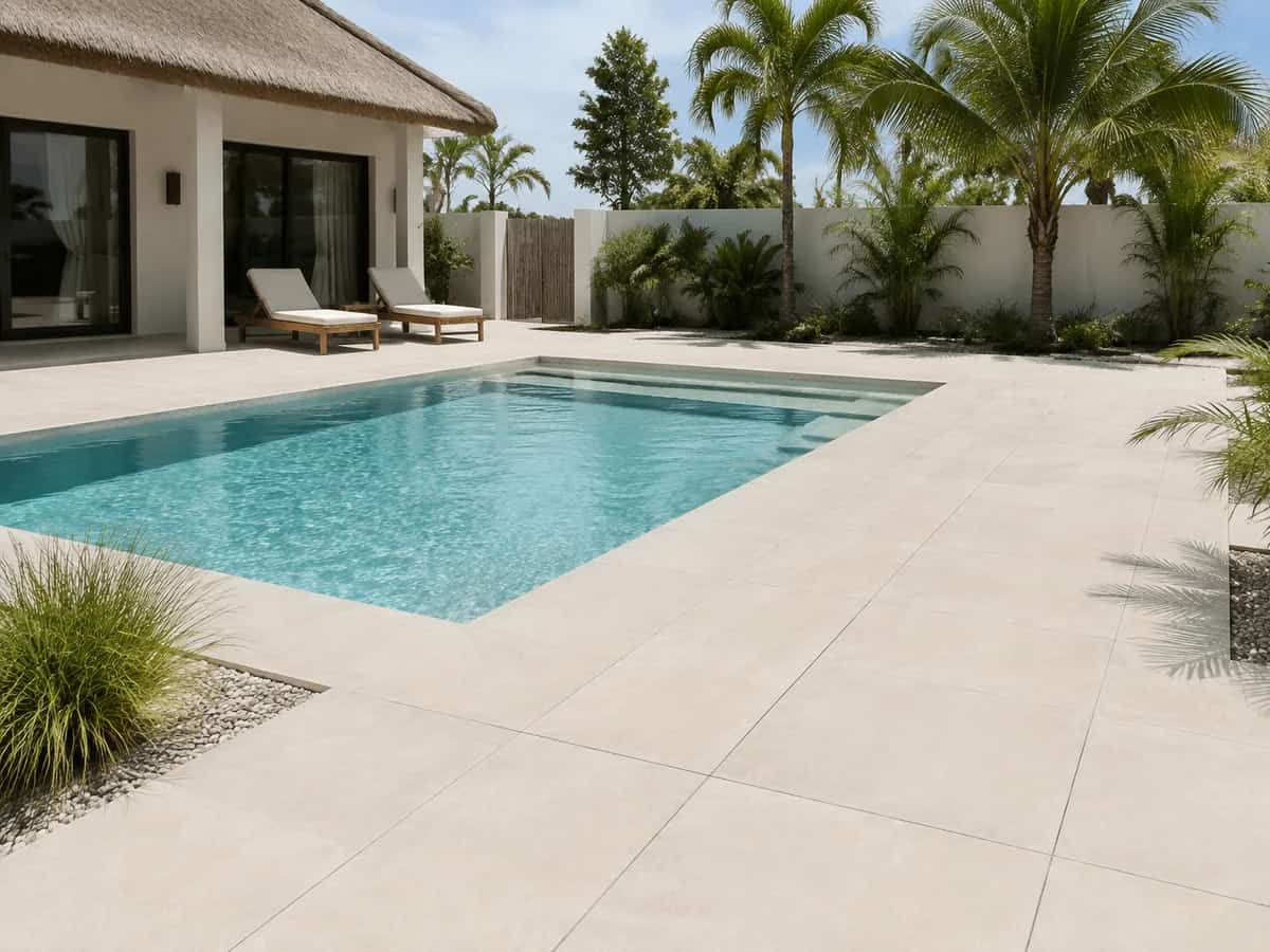 Porcelain paver pool deck