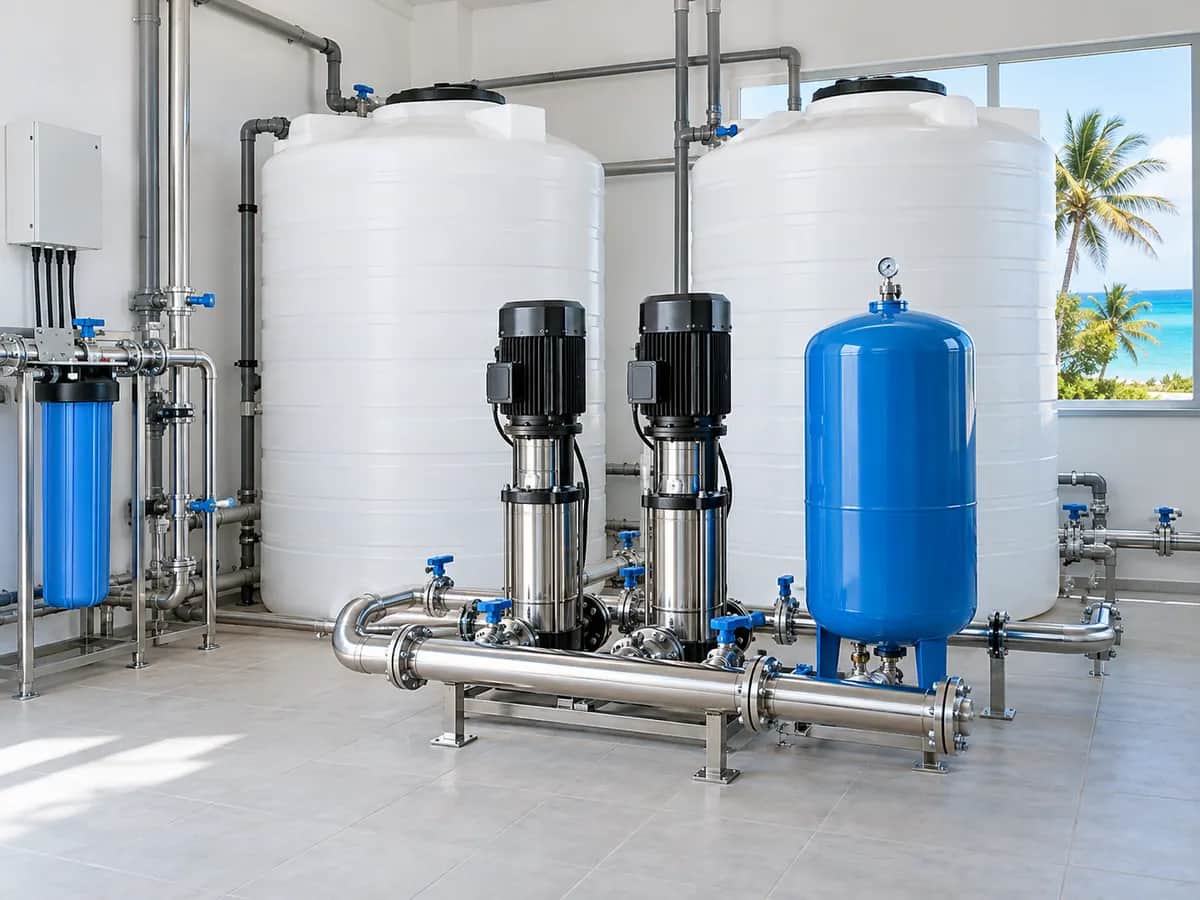 Water storage tanks and pressure booster pumps