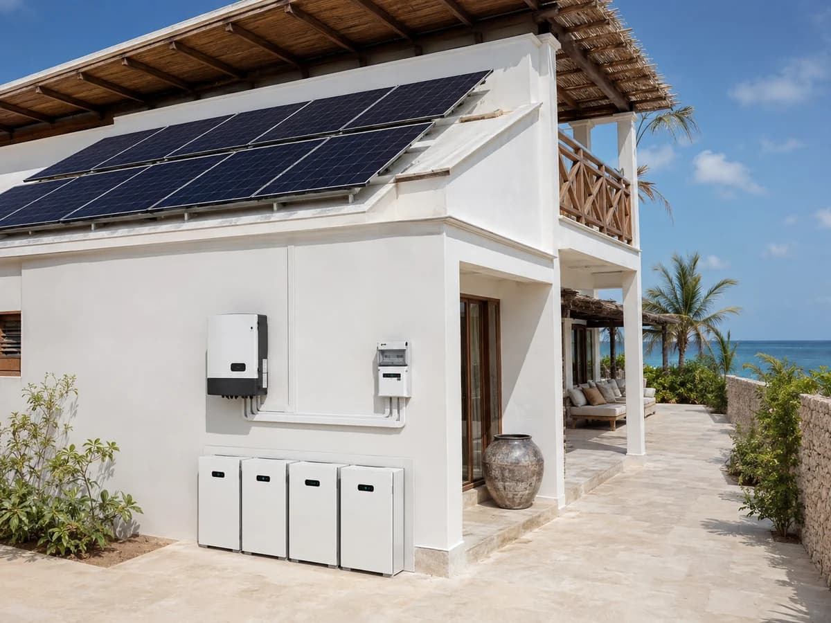 Hybrid solar installation on a modern Zanzibar villa