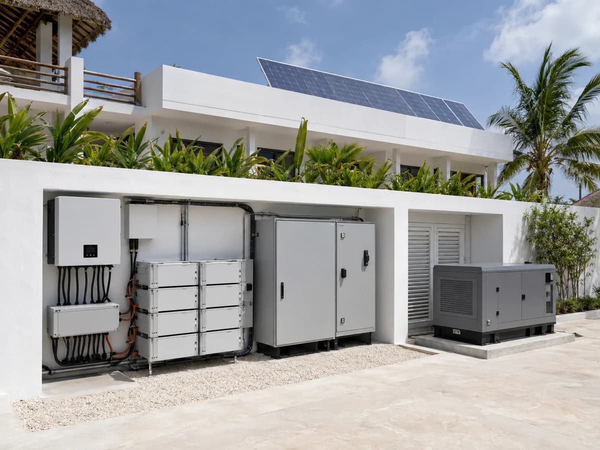 Integrated solar, battery, grid and generator power system